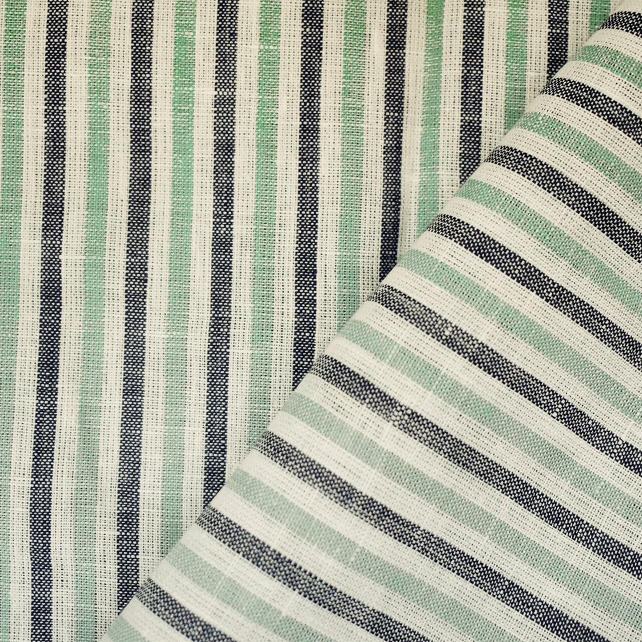 Green-Gray-White Spence Bryson Striped Irish Linen Woven Fabric By the Yard